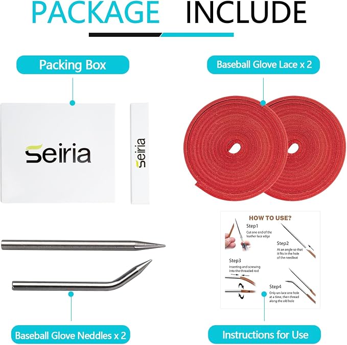 Baseball Glove Lace, Mitt Lace Repair Kit Softball 2 Leather Laces and 2 Lacing Needles for Catcher's Glove