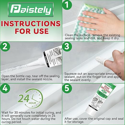 White Silicone Caulk Bathroom, White Caulking Silicone Waterproof, Bathroom Caulk for Kitchen & Bathroom, Shower, Countertops, Long-lasting, Shrink & Crack Proof