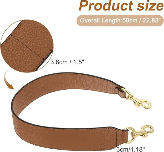 uxcell 22.83 Inch PU Leather Short Bag Strap with Clasp, Purse Handles Handbags Replacement Straps for Clutch Bag Crossbody Underarm Bags, Brown, Light Gold Buckle