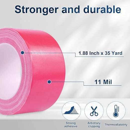 Pink Duct Tape Heavy Duty, 1.88 Inch x 35 Yard Waterproof Strong Adhesive Duct Tape for Indoor Outdoor Repairs Tear by Hand, 1 Roll
