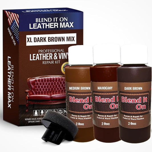 Blend It On Extra Large Leather Repair Kit, 6 Full Ounces for Furniture, Jacket, Sofa, Car Seat, Boots, Easy Instructions to Match Colors, Restore Any Material No Mixing Chart Needed (Bold Browns)