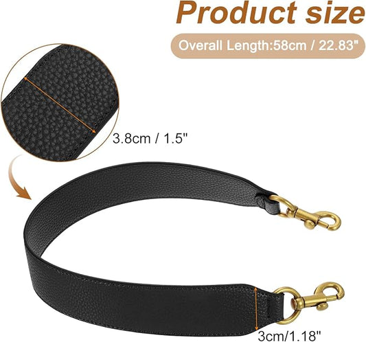 uxcell 22.83 Inch PU Leather Short Bag Strap with Clasp, Purse Handles Handbags Replacement Straps for Clutch Bag Crossbody Underarm Bags, Black, Deep Gold Buckle
