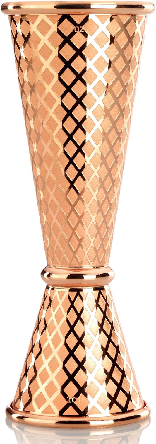 Barfly 1 x 2 oz. Diamond Lattice Etch Japanese Style Jigger, Copper Plated