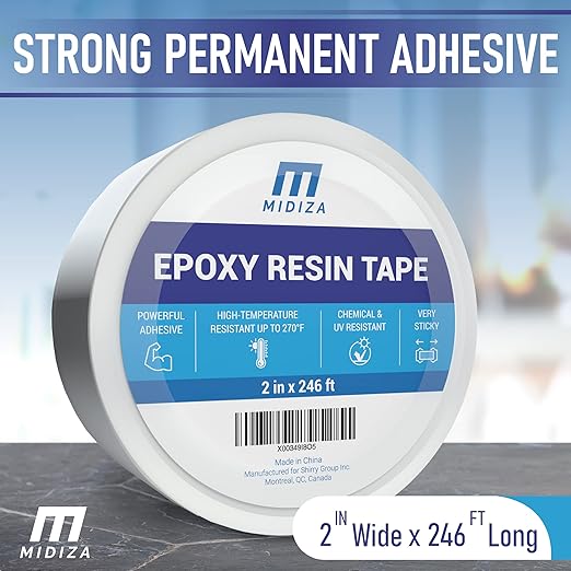 Midiza Resin Tape for Epoxy Resin Molding - High Temperature Resistant Thermal Silicone Adhesive Tape - Easy Peel Epoxy Release Tape for River Tables & Crafts - 2 in Wide 246 ft Long Epoxy Resin Tape