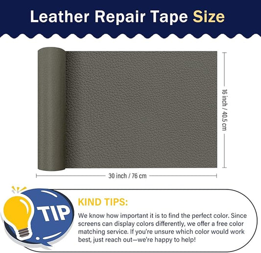 Zenyao Leather Repair Patch Tape - Self Adhesive Leather Repair Kit for Car Seat Furniture, Heavy Duty Vinyl Repair Patch for Couch Sofa, Waterproof Fix for Tears, 16x30 Inch Roll, Light Grey