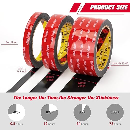 3M Double Sided Tape 0.75" x 15.4 Ft 2 Pack Heavy Duty Mounting Tape 5925 Black Foam Tape Strong Adhesive for Car Décor Home Office Logos