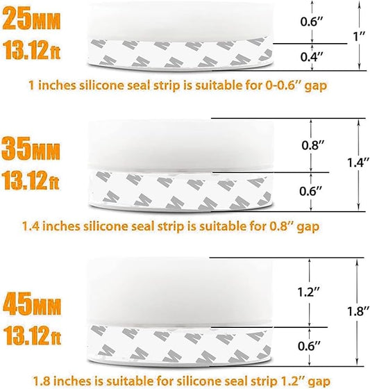 39.37 Ft Weather Stripping Door Seal Strip Tape,Silicone Door Draft Stopper,Self Adhesive Shower Door Bottom Seal and Door Insulation Strip for Door Frame Windows and Glass Gaps (3 Rolls)
