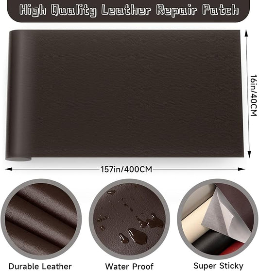 Leather Repair Patch, Self Adhesive Leather Repair, Large Leather Repair Tape for Sofa, Car Seats, Furniture, Cabinets, Chairs, Handbags (Dark Coffee, 16X157 inch