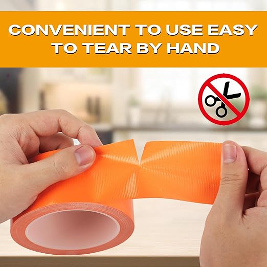 Orange Duct Tape 2 Pack, Heavy Duty Waterproof Cloth Tape, Hand-Tearable Multi-Purpose Repair Tape for Home, Camping, DIY and Industrial Use, No Residue, 2 Inch x 20 Yards