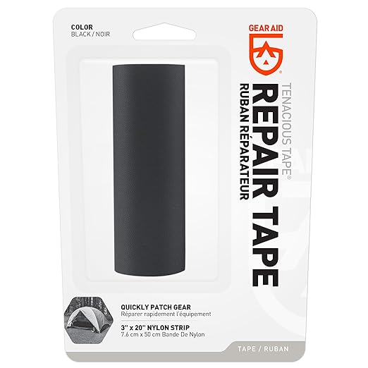 GEAR AID Tenacious Tape 3” x 20” Nylon Fabric Gear Repair Tape, Fix Holes and Rips in Puffy Jackets, Rain Gear, Tents, Sleeping Bags and Outdoor Equipment, Black, 1 Roll