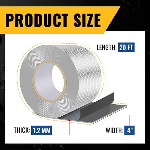 VIVIDA Aluminum Butyl Tape 4" × 20', Waterproof Aluminum Foil Butyl Sealing Tape for Outdoor Use, Corrosion Resistant, Repair for Metal Roof, RV, Windows, 1 Roll