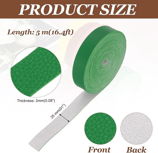 MECCANIXITY Faux Leather Strap, 1" Width x 197" Long Grained Leather Belt Strip Trim Roll for DIY Craft Projects, Pet Collars, Traction Ropes, Bag Straps, Hobby Workshop (Green)