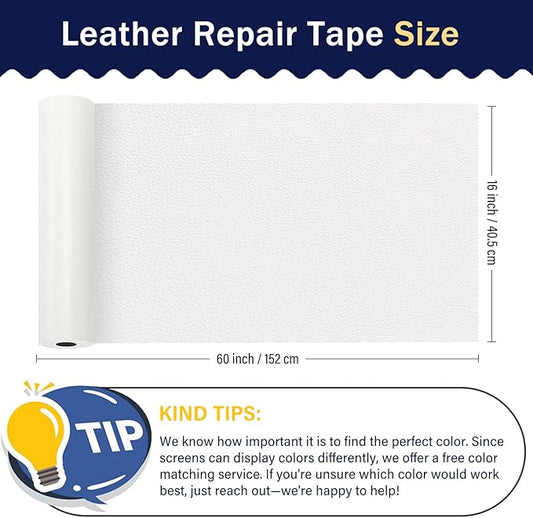 Zenyao Leather Repair Patch Tape - Self Adhesive Leather Repair Kit for Car Seat Furniture, Heavy Duty Vinyl Repair Patch for Couch Sofa, Waterproof for Rips Scratches Tears, 16x60 Inch Roll, White