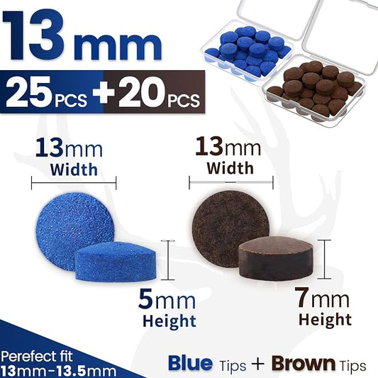 Billiard Pool Cue Tips - Pool Cue Stick Tips Replacement Repair Kit Billiard Cue Tips with Storage Box for Pool Table Cues Stick Tips Head and Leather Snooker Stick - SOLROS