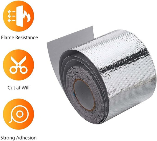 Xinhan (Gold,Silver,Black) Aluminum Foil Heat Shielding Tape High Temperature Heat Reflective Adhesive Backed Tape Compatible With Car Intake Pipe Engine Bay Hoses Wires Etc (Silver, 2in x 15ft)