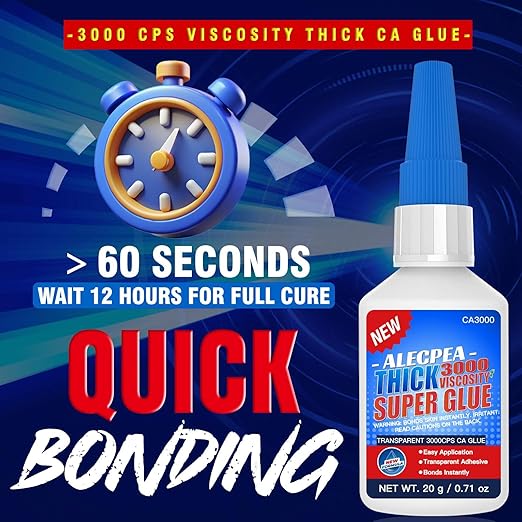 20g Thick CA Glue (3000 CPS), Instant Clear Cyanoacrylate Glue for Wood, Glass, Metal, Paper, Leather, Plastic, Ceramic, Rubber, Jewelry, Woodworking, Hobby Models, and Craft Project
