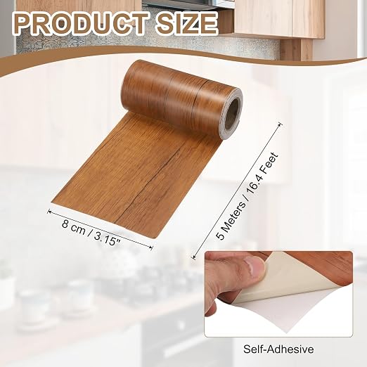 uxcell Wood Tape, 3 Inch x 16ft Self-Adhesive Wood Grain Repair Tape Patch with Plastic Scraper for Baseboards, Doors, Windows, Floor Repair and Furniture Renovation, Dark Brown