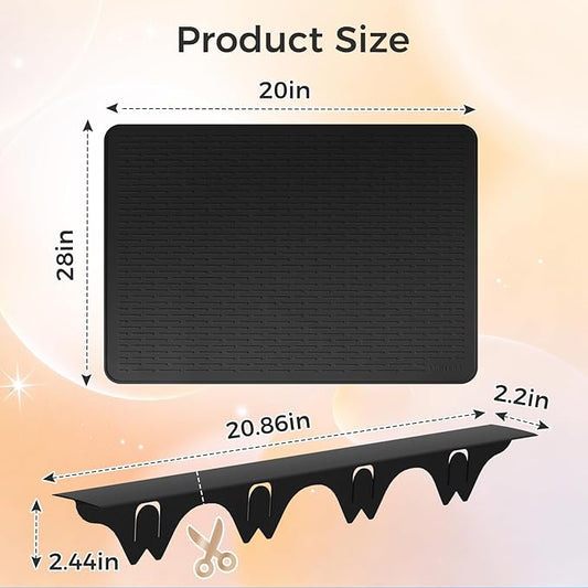 Silicone Stove Gap Covers with Stainless Steel, Oven Gap Filler Seals Gaps Between Stovetop and Counter, Stove Gap Guards Range Trim Kit, Easy to Clean Stove Gap Guard (Black 2 Pack,20.86" with mat)