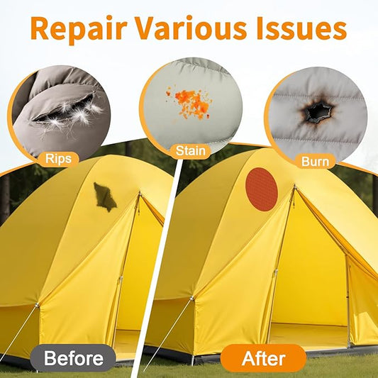 Waterproof Self-Adhesive Fabric Repair Tape - Tent Repair Kit,4pcs Nylon Fabric Patches for Jacket, Clothes, Puffer Down Jacket,Sleeping Bag, Outdoor Gear Tenacious Repairs Tape, Orange