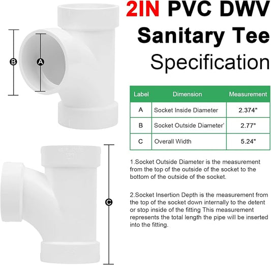 3Pack 2IN PVC DWV Sanitary Tee 3-Way PVC Pipe Fittings Adapter Furniture Build Grade SCH40 PVC Elbow Fittings Connector for Drain, Waste, Vent