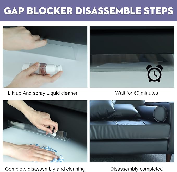 RowinsyDD 8 Pack Toy Blocker for Furniture, Clear Under Couch Blocker, Stop Things Going Under Sofa or Bed, 16" L x 1.6" H, Adjustable Gap Bumper for Furniture with Strong Tape
