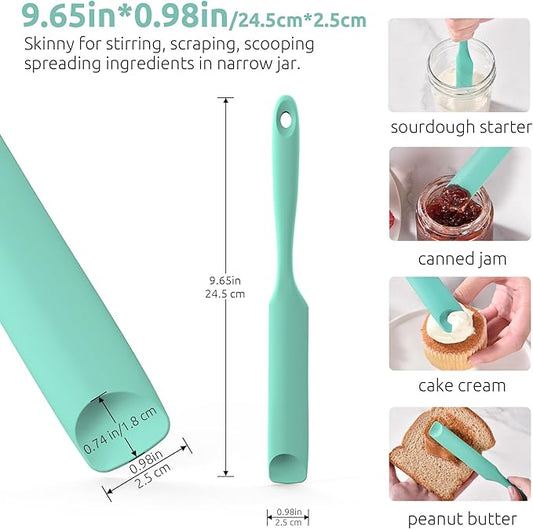 U-Taste Silicone Jar Spatula for Sourdough Starter: Long Skinny Food-Grade Jam Spreader, Sturdy Stirring Stick Bowl Scraper with Flexible Spoon Tip, Mixing Icing Tool, Peanut Butter Knife (Aqua Sky)