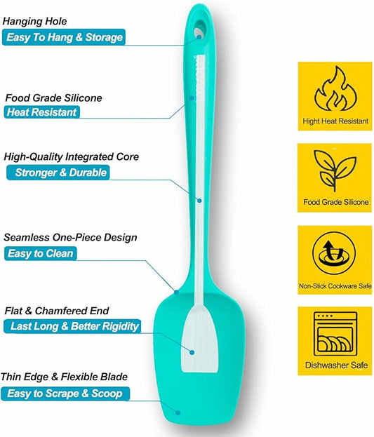 Silicone Spatula Set, High Heat Resistan Rubber Spoon Spatula, Non-Stick Spoonula with Seamless One Piece Design, Flexible Scrapers Baking Mixing Tool, 3 Pack, teal