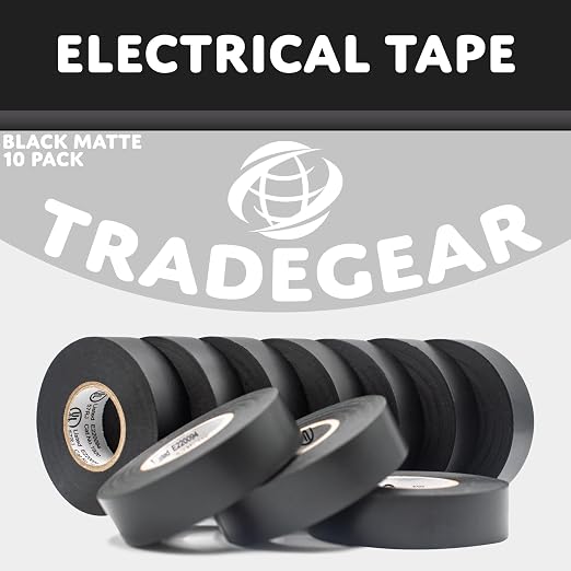 TradeGear Black 10 Pack - UL Listed Colored Electrical Tape, 60 ft x 3/4 in, 600V, Flame Retardant, Waterproof, Rubber Adhesive - Phase Marking, Wire ID, Automotive