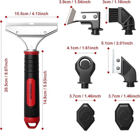 WISEUP Caulking Tool,6 in 1 Caulk Remover Tool with Grout Scraper,Brush,Caulking Tool Kit for Kitchen,Bathroom,Window,Door
