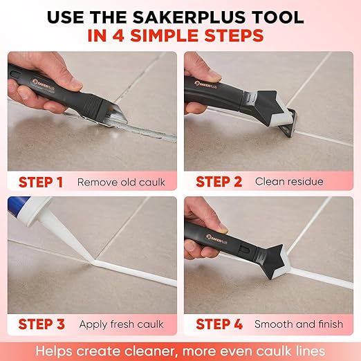 Sakerplus 3-in-1 Silicone Caulking Tools,Caulk Remover Tool and Caulk Finishing Tool Kit with Silicone Smoother,Nozzle Needle for Kitchen Bathroom Window Sink (Classic Black)
