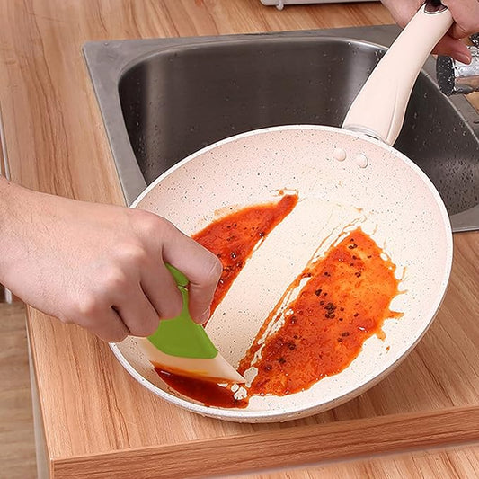 Silicone Pan Scraper Dish Cleaning Spatula Bowl Scraper Dish Scraper Non Stick Kitchen Scraper Pan Rubber Cleaning Spatula Pot Cleaning Tool 2 PCS (Green & Grey)