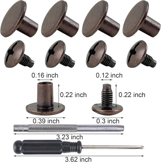 YORANYO 100 Sets Antique Copper Round Flat Head Chicago Screws for Leather Chicago Rivets Kit Button Studs Leather Rivets Chicago Screw for Leather Crafting Clothing Shoes Belts Bags 25/64 Inch