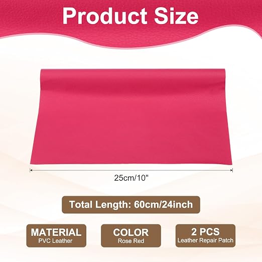 PATIKIL Leather Repair Patch, 2 Pack 10 x 24 Inch Self-Adhesive Vinyl Patch Furniture Tape Repair Kit for Sofas Couches Stools Chairs Cabinets Bags, Rose Red