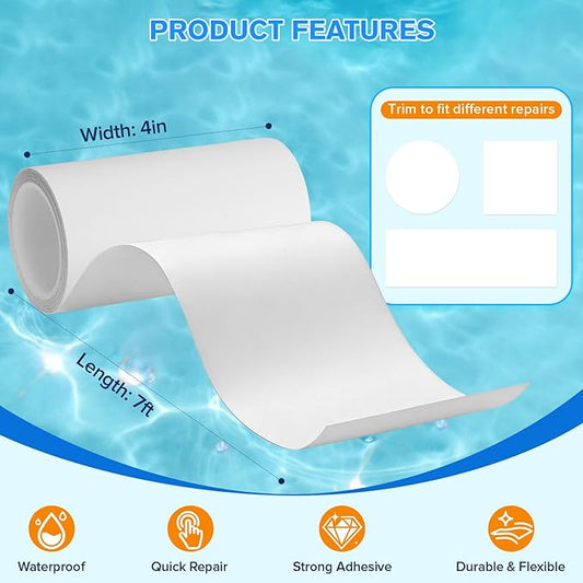 Inflatable Repair Tape 4 in x 7 ft, Waterproof Clear Repair Patch Kit for Bounce House, Pool Floats, Air Mattress, Tent, Tarp and Pool Toys