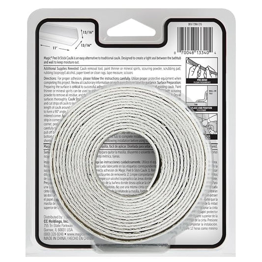 Magic Tub and Wall Peel and Caulk Strip - Create a Tight Seal Between the Bathtub and Wall to Keep Moisture Out - 1-5/8 Inch by 11 Feet - White