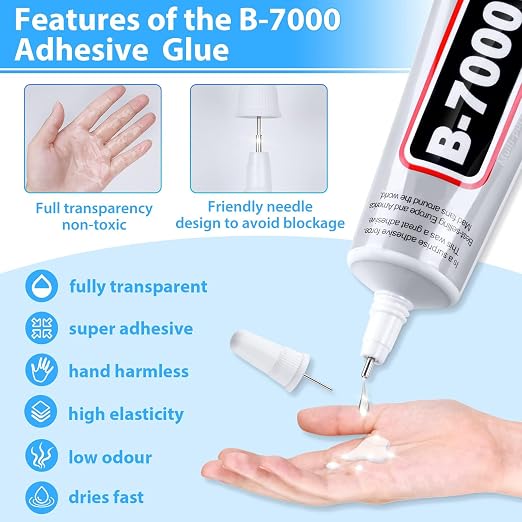 Cruzix B-7000 Super Adhesive Glue, Industrial Strength B7000 Glues Paste for Rhinestones Crafts, Clothes Shoes, Fabric, Jewelry Making, Cell Phones, Tablet, Wood, Rubber, Leather (2x50 ml/1.68 oz)