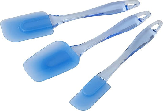 Wilton Easy Flex Silicone Spatula Set - Your Versatile Tools for Mixing, Folding, Scraping, Cooking, Frosting and Serving, Blue, 3-Piece