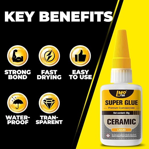 Super Glue for Ceramic, Thin Clear Liquid CA Glue for Pottery Porcelain, Fast Drying and Strong Bonding Superglue All Purpose Cyanoacrylate Adhesives for Ceramic Glass Metal Wood Leather Repairs