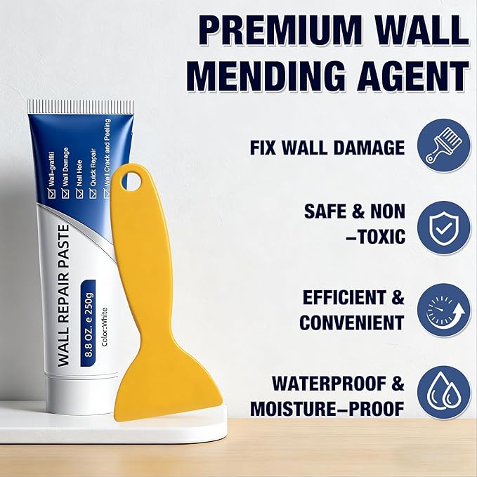 Drywal Repair Kit, 2 Pack Wall Mending Agent, Wall Patch Repair Kit with Scraper,Multi-Functional Drywall Patch Paste Repair Kit,Simple Filling of Wall Holes&Efficient Crack Repair