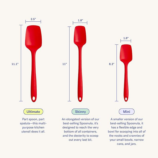 GIR: Get It Right Silicone Spatula Spoonula, Non toxic cooking utensils for Nonstick Cookware, Cooking and Baking - Skinny- 11IN - Red