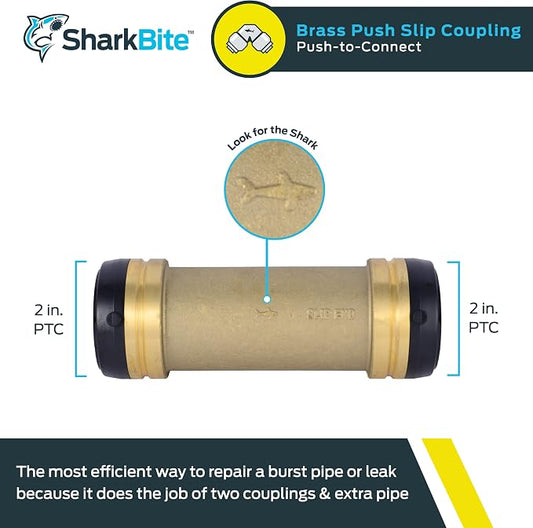 SharkBite 2 x 2 in Slip Coupling, Push-to-Connect Brass Plumbing Fitting, UXL0654
