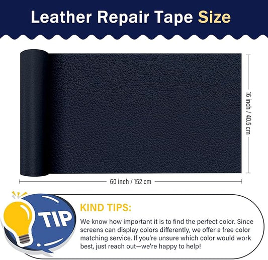 Zenyao Leather Repair Patch Tape - Self Adhesive Leather Repair Kit for Car Seat Furniture, Heavy Duty Vinyl Repair Patch for Couch Sofa, Waterproof Fix for Tears, 16x60 Inch Roll, Navy Blue