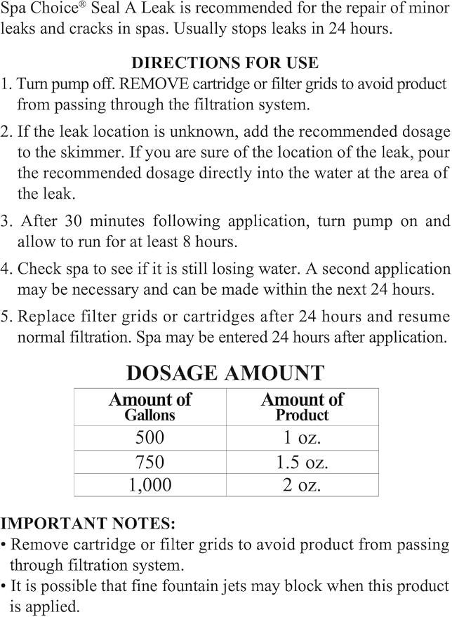 SpaChoice 1-Pint Premium Seal A Leak, Hot Tub Leak Sealer, Made in USA