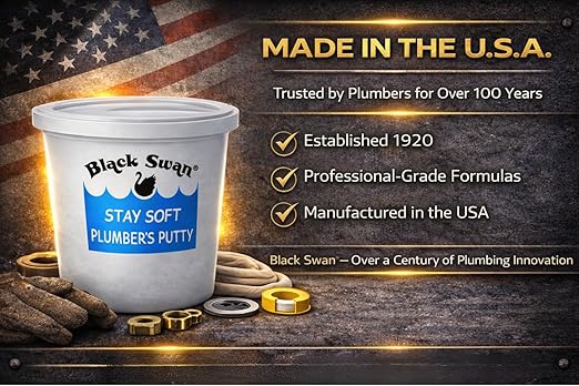 Black Swan Stay Soft Plumbers Putty, 7oz - Crack-Resistant, Ideal for Sink Drain, Faucets & Fixtures, Stretchable Plumber Putty - White