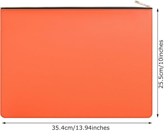 PU Leather A4 File Folder Zipper Document Holder Envelope Folder Case for Receipt Contract (1, Orange)