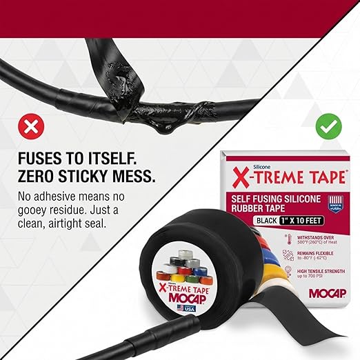 X-Treme Tape MOCAP Heavy Duty Electrical Tape, Self-Fusing Silicone Rubber, Waterproof & Insulating Flexible Tape, Electrical for Hose, Automotive, Outdoor & Repairs - 1" x 10ft Roll - Black