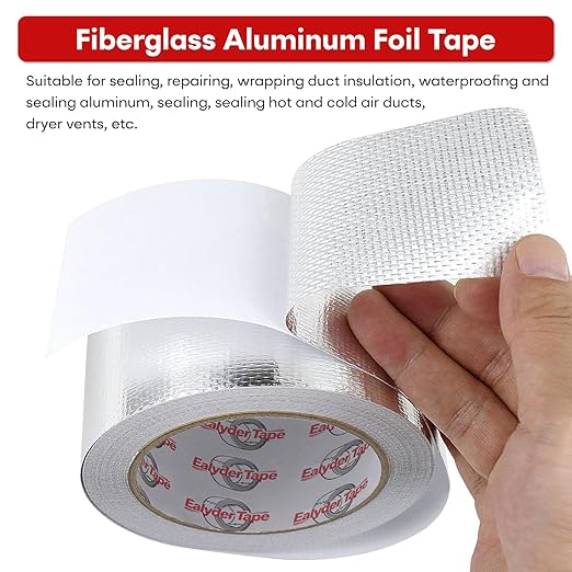 2in x 82ft Adhesive Aluminum Foil Heat Shield Tape, Fiberglass Thermal Insulation Reflective Material for Pipe, Duct, Exhaust, HVAC and High Temp Protection, 5.91MIL