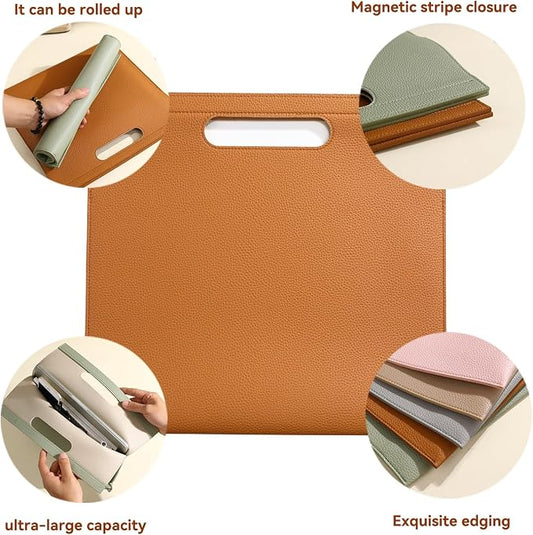 Premium PU Leather Waterproof File Folder & File Jackets & File Pockets Easy to Clean Document Organizer, Multi-Color Options, 13.34x12.56in, Ideal for Students & Professionals(Brown)