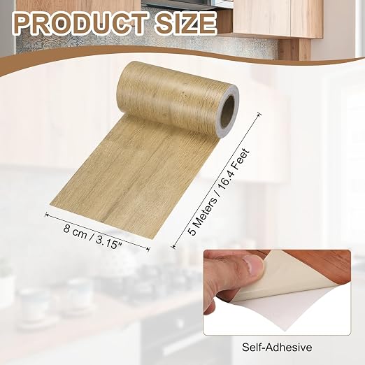 uxcell Wood Tape, 3 Inch x 16ft Self-Adhesive Wood Grain Repair Tape Patch with Plastic Scraper for Baseboards, Doors, Windows, Floor Repair and Furniture Renovation, Khaki