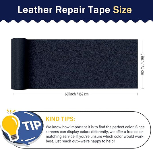 Zenyao Leather Repair Patch Tape - Self Adhesive Leather Repair Kit for Car Seat Furniture, Heavy Duty Vinyl Repair Patch for Couch Sofa, Waterproof Fix for Tears, 3x60 Inch Roll, Navy Blue